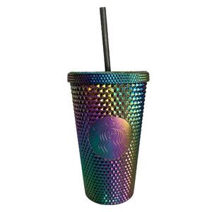 NWT Starbucks OIL SLICK Cold Cup Grande BLACK BLING Tumbler Rainbow Studded 2023